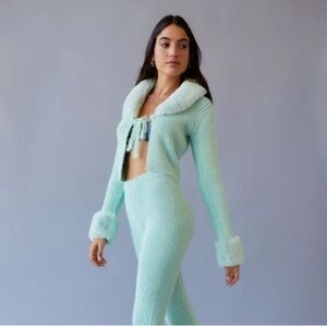 NWT The Ragged Priest Mint Green Fur Trim Cardigan